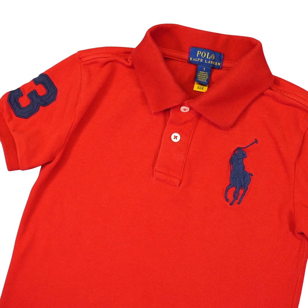Polo Ralph Lauren Polo Shirt Kids Size 7 Red Big‎ Pony Short Sleeve Cotton